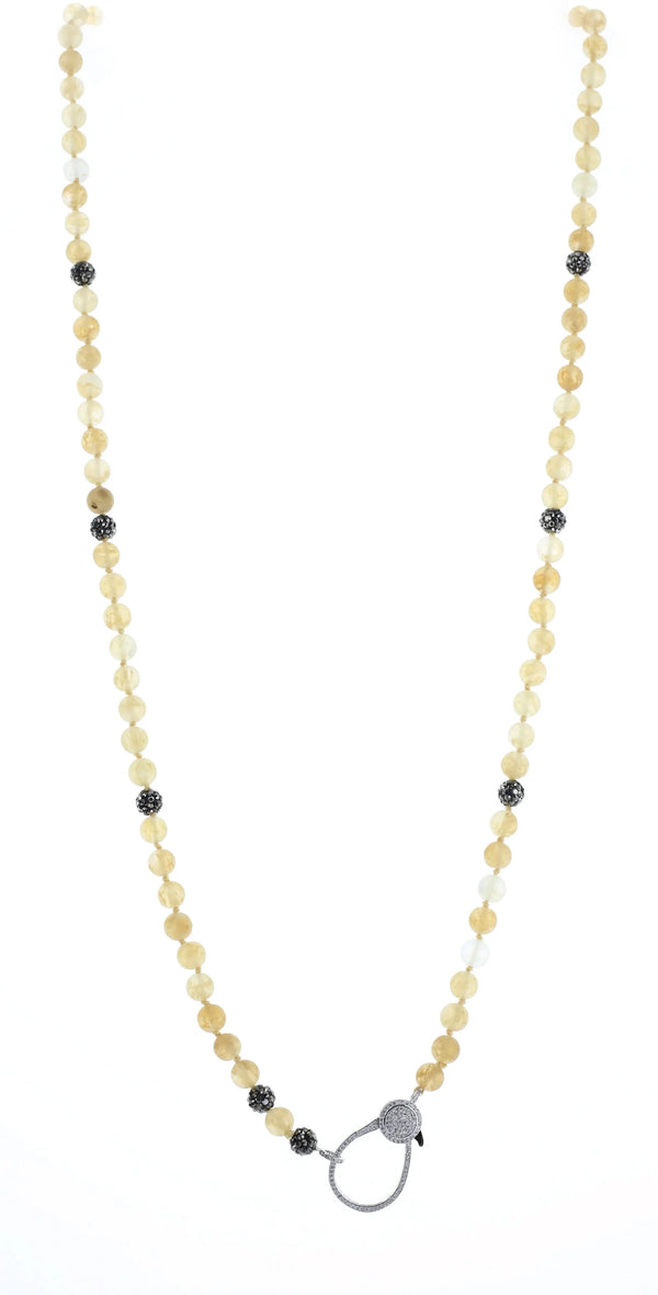 Matte Honey Jade Beaded Necklace w/Pavè Clasp & Hematite Spheres
(CN)