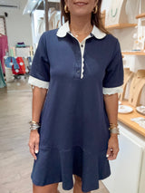 Navy & White Collared Dress