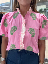 Pink & Green Embroidered Top