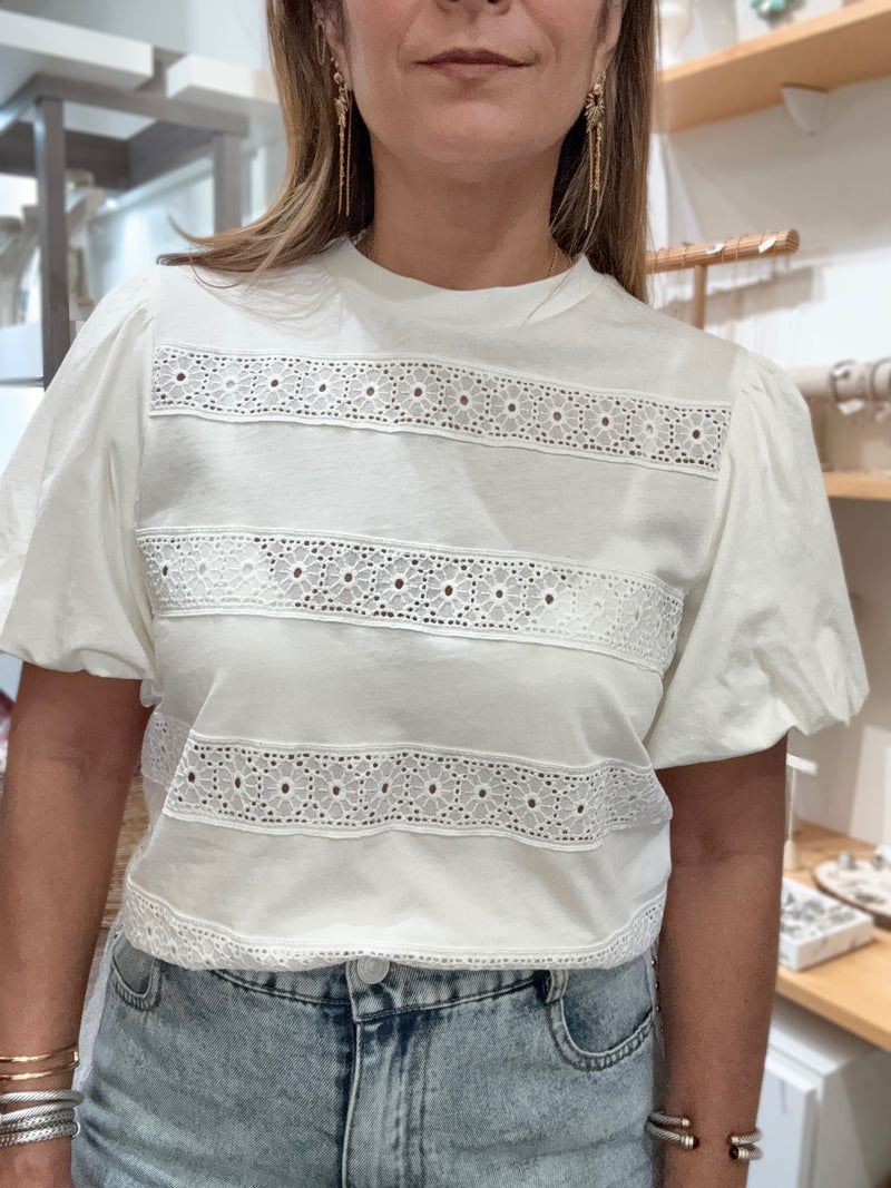 White Eyelet Detail Top