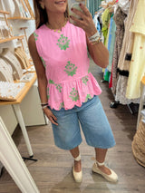 Pink & Green Peplum Top