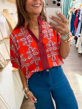 Brick Print Dolman Sleeves Top