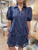 Navy Scalloped Hem Dress