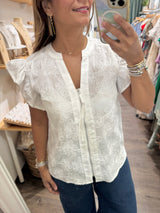 White Embroidered Front Zipper Top