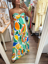 Summer Print Strapless Dress