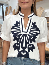 White Front Applique Top