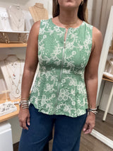 Green Front Zipper Top