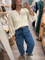 Almond Embroidered V-Neck Top