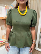 Olive Peplum Top