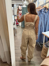 Camel Button Front Jumpsuit
