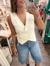 White Front Tie Top