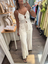 Beige Cut Out Top & Pants Set