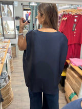 Navy Side Drawstring Top