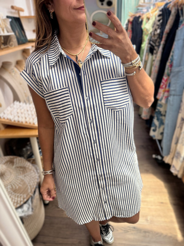 Navy Stripes Shirt Dress