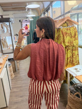 Rust Elastic Hem Top w/Pockets