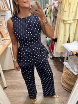 Navy Polka Dots Top & Pants Set
