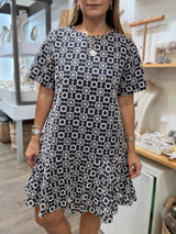 RE-STOCK Navy Flower Eyelet Dress