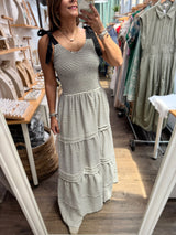 Black & White Smocked Maxi Dress