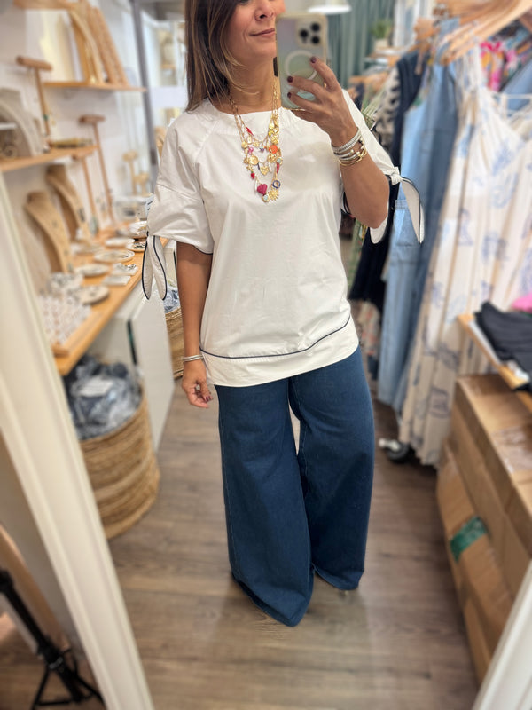 White Sleeve Detail Top