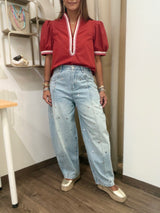 Light Denim Studded Barrel Jeans