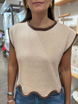 Beige & Brown Trim Top