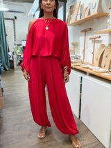 Red Cold Shoulder Top & Harem Pants