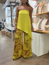 Chartreuse Strapless Asymmetrical Top & Pant Set