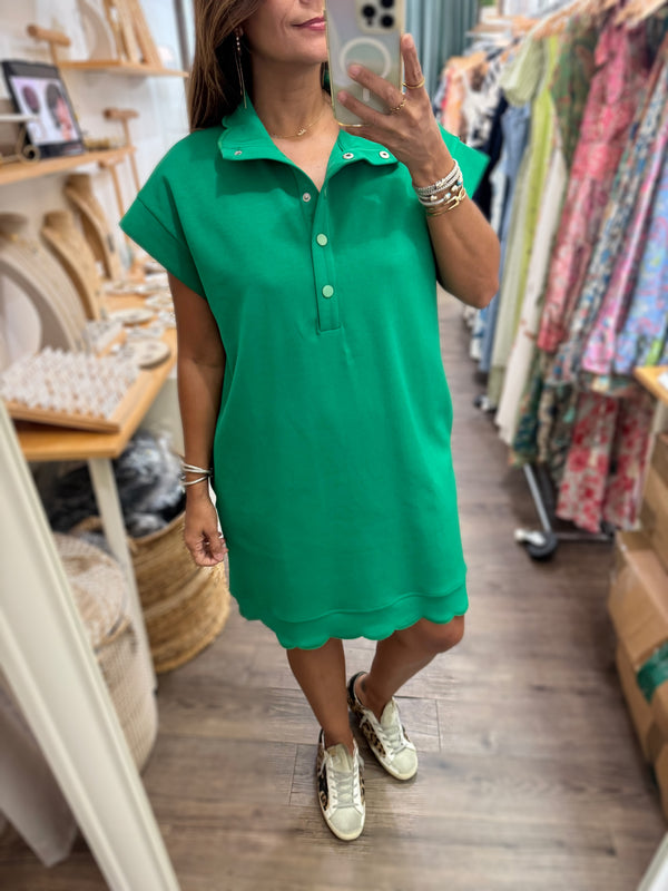 Kelly Green Scalloped Hem Dress