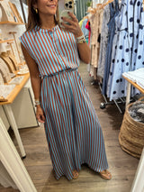Blue/Brown Stripes Oversized Jumpsuit