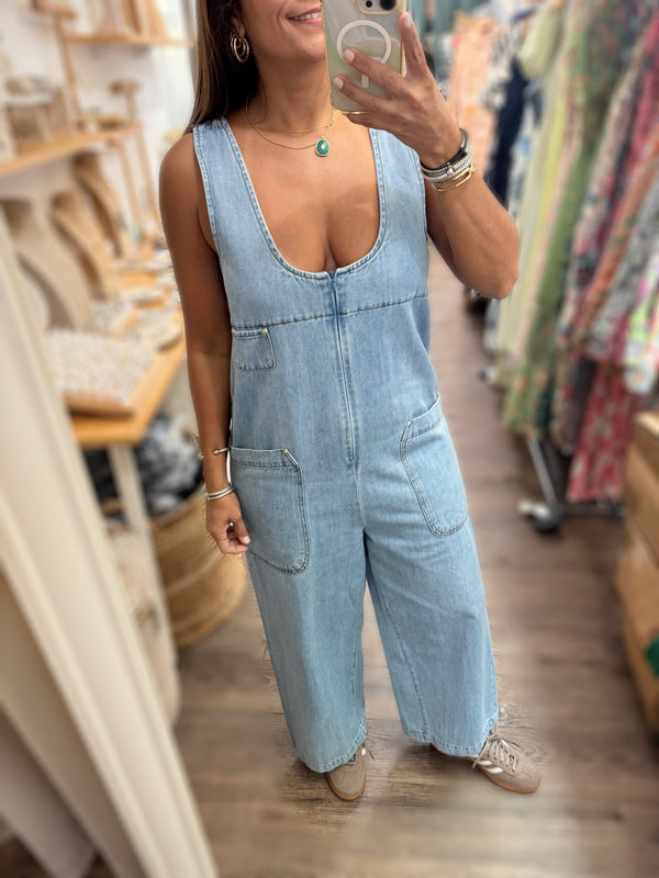 Light Denim Front Zipper Jumper