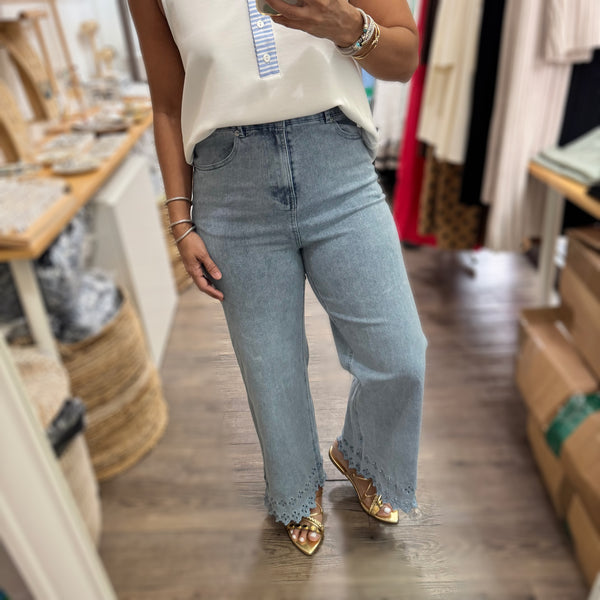 Light Denim Scalloped Hem Jean