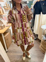 Burgundy Mix Drop Waist Dress