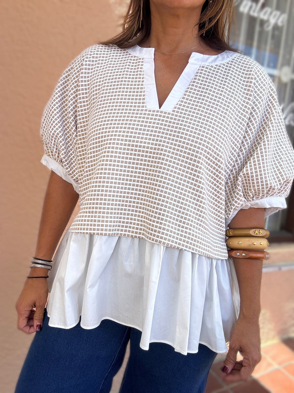Oatmeal Contrast Top