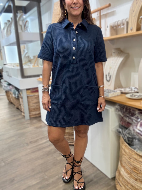 Navy Front Pockets Dress