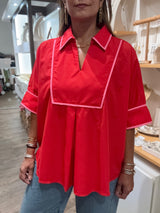 Red & Pink Trim Top
