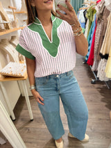 Pink & Green Stripes Top