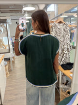 Green Contrast Trim Top