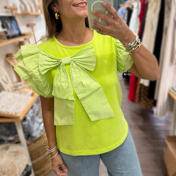 Lime Bow Detail Sleeves Top