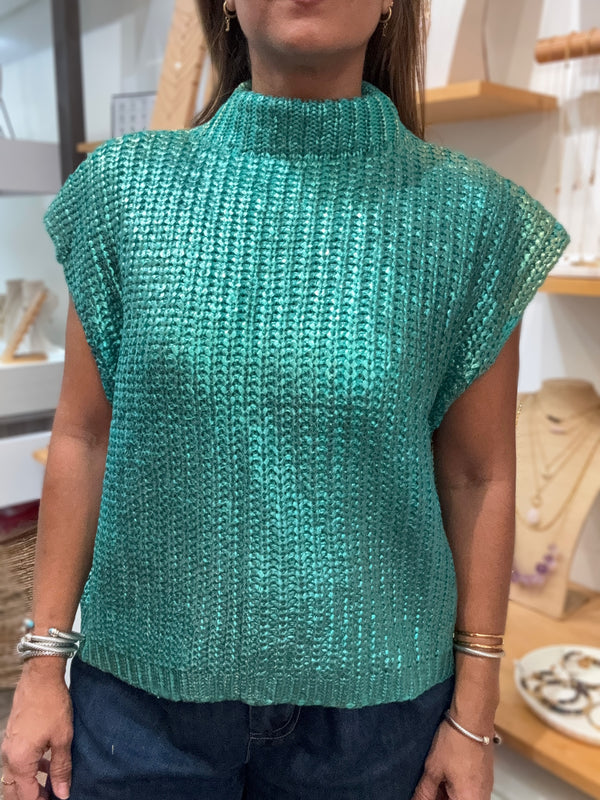 Green Metallic Knitted Top