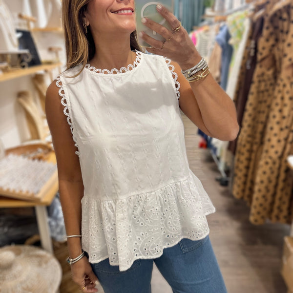 White Eyelet Detail Top