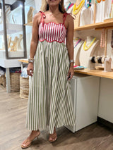 Brick & Olive Contrast Stripes Dress