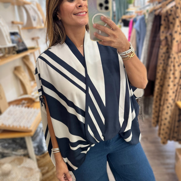 Navy Stripes Caftan Top
