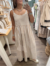 Almond Checkered Maxi Dress w/ Top