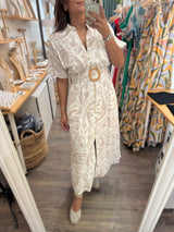 Sand Belted Kimono Sleeves Dress