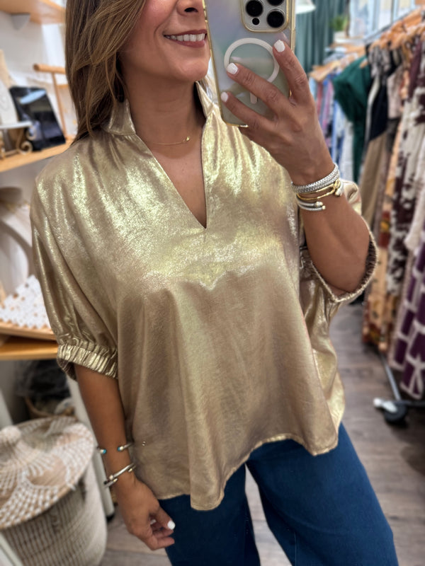 Gold Metallic Dolman Sleeves Top
