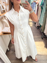 White Front Buttons Dress