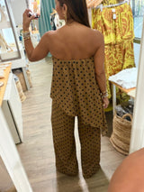 Polka Dots Strapless Asymmetrical Top & Pant Set