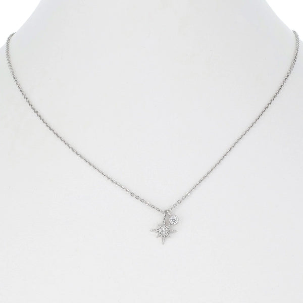 Silver Tiny CZ Starburst & Stud Necklace (NY )