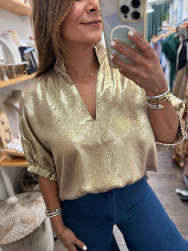 Gold Metallic Dolman Sleeves Top