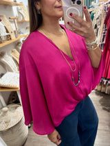 Magenta Cape V-Neck Top